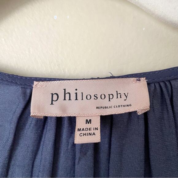 Philosophy | Long Sleeve V-neck Blouse Top Pleated Smocked Waist Blue Medium - Picture 4 of 5